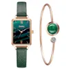 Gaiety Luxury Brand Orologi da donna Fashion Square Ladies Orologio al quarzo Bracciale Set quadrante verde Semplice maglia in oro rosa con gioielli Tendenza del nuovo prodotto