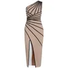 Ocstrade Bandage sukienka Przyjazd Beige Bodycon Women Summer Sexy One ramię impreza ES Club Stroje 220210