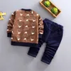의류 세트 아기 소년 의류 세트 소년 복장 3PCS 패션 키즈 봄 가을 면화 긴 소매 셔츠 + 코트 + 바지 1-4 년