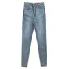 Women's Jeans High Waist Stretch Skinny Denim Pants 2021 Spring Autumn Blue Retro Washed Elastic Slim Pencil Trousers NK002