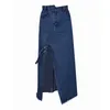 Vintage Skirts Women Ripped French Summer Sexy Split Denim Female Long High Waist Maxi Jeans Ladies 210601