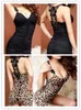 Kvinnor Underkläder Babydollar Est Leopard Print / Solid Lace Sexig Ladiesdeep V-Neck Ärmlös Slim Underkläder Natt Sleepdress 210522