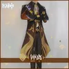 Spel genshin inverkan cosplay zhongli kostym zhong li cosplay 90cm lång jul brun apelsin peruk cosplay anime pärlor + peruk cap y0903