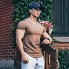 Herr t shirts muskel bröder ren färg kort ärm t-shirt herr rund hals sport casual smal t-shirts