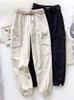 SURMIITRO Style coréen Ins coton taille haute cheville sarouel femmes avec ceinture automne hiver femme Cargo pantalon blanc noir 210712