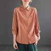 Arrival Spring/autumn Women Casual Loose Long Sleeve Turn-down Collar Blouse Single Breasted Embroidery Cotton Shirt W22 210512