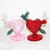 Pipes à eau en verre en forme de coeur bongs narguilés rose rouge couleur dab rigs avec bols à glissière de 14 mm capteurs de cendres pointes de quartz nectar