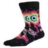 Herrensocken, Cartoon-Design, lustiges Universum, Weltraum, Raumschiff, Streifensocke, fröhlicher Stil, einfache Sportsocken für Männer