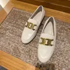 Designer flat shoes beautiful fashion loafers one-step metal retro calfskin women's shoes lazy leather women's dress shoes