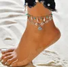 Vintage zilveren kleur surf enkelsten voor vrouwen Boheemse kralen verlaat shell anklet mode zomer sieraden