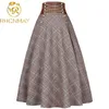 Höst kvinnor kjolar vintage elegant tweed houndstooth med bälte mode kontor damer chic plaid big swing 210506
