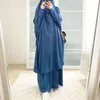 민족 의류 여성 2 개 여름 무슬림 아바야 긴 소매 히잡 스카프 khimar and skirt set 이슬람기도 드레스 전장 Kaftan Rob