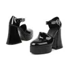 Sandels PU Patent Läder Runda Toe Två stycken Womans Skor Blå Rosa Pumpar Black Heels Platform Girls Chunky Hoof High Heeled Sandals 220303