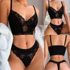 Yoga-Outfit Damen Sexy Dessous Reine Farbe Spitze Top BH Tanga Neckholder Erotik Sex Kostüm Ärmellos Nachtwäsche Outfits 2-teiliges Nachtwäsche-Set