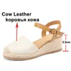 Meotina Shoes Women Real Leather Sandals Wedges High Heel Sandals Espadrille Buckle Shoes Round Toe Ladies Footwear Summer Black 210608