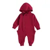 Zestawy odzieżowe Born Solid Color Romper Infant Casual Style Długi rękaw Kapturem Kombinezony z kieszeniami