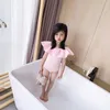 Sommar tonåring tjejer badkläder rosa stora ruffles krage öppen baddräkt barn söt stil kläder E214 210610