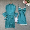 Women's Sleepwear Satin Kimono Bathrobe Gown Women Nightgown Bride Bridesmaid Wedding Robe Set Spring Summer Loose Silky Home Clothes Nightd