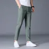 Männer Hosen Knöchel Länge Eis Seide Männer Hosen Schwarz Khaki Korea Dünne Sommer Casual Anzug Chandals Mann Formale 2021 kleidung