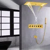 Sistema de torneira termostática para banheira, ouro escovado, 700x380 mm, led, cabeça de banheiro com spray portátil