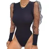 Women Bodysuit Womens Stitching Puff Sleeve Jumpsuit See Through Ladies One Piece Clothes Lady Costume Playsuit Women's Jumpsuits & Rompers