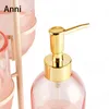 Bath Accessory Set Pink Transparent Glass Shower Accessories Nordic Modern Creative Golden Stroke Toiletries Storage Rack Shampoo Bottle Hom