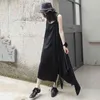 [EAM] Frauen Schwarz Unregelmäßiges Temperament Langes Kleid Rundhals Ärmel Lose Fit Mode Frühling Sommer 1DD7038 21512