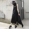 [EAM] Women Black Irregular Temperament Long Dress Round Neck Sleeveless Loose Fit Fashion Spring Summer 1DD7038 21512