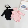 Spring Kids Girl 3-pcs Sets Solid Color Long Sleeves Bodysuit + Tutu Skirt Headwear Cute Style Children Clothes E6016 210610