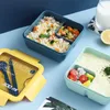 Boîte à lunch extérieure portable Style japonais Enfants Étudiant Square Bento Blé Paille Matériau Conteneurs de stockage de nourriture étanches 210709