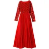 Robe en mousseline de soie femmes printemps été mode coréenne mince élégante dentelle couture rouge robes de soirée à manches longues LR1012 210531