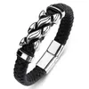 Special Design Stainless Steel Punk Winding Rule Graphic Fashion Genuine Leather Bracelet Bangle for Men Q0719