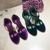 Sąd Green Velvet Sukienka ślubna Buty dla kobiet Crystal Heel T Pas Pass Pani