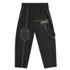 [EAM] Casual Pockets High Elastic Waist Black Harem Long Trousers Loose Pants Women Fashion Summer 1DD7606 210512