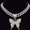 Men Women Hip Hop Iced Out Bling butterfly Pendant Necklace with 1m Miami Cuban Chain HipHop Necklac Fashion Charm Jewelry277z9021117