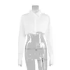 Camicette da donna Camicie Moda Tasca irregolare Elegante camicetta bianca corta per le donne Top a manica lunga allentati 2021 Autunno strada coreana