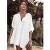 White Shirt Beach Dress Ladies Bikini Cover Up Women Vacation Skirt Swimsuit Summer Wear 210521