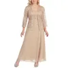 Elegant Champagne Mother of the Bride Dresses With Jacke Ankel längd Spetschiffon Plus Size Wedding Gästklänning Kvällsklänningar PU275Y