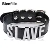 Fashion Gold Men Women Girl Slave Name Word Collar Buckle Necklace Black PU Leather Kawaii Jewelry