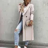 Lady Moda Elegancki Długie Płaszcz Kobiety Jesień Zima Casual Luźny Turn-Down Collar Woolen Coat Tops Długi Rękaw Outerwear 211110