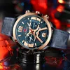 Män Sport Vattentät Klocka Casual Läder Armbandsur för Män Black Top Märke Luxury Militär Clock Fashion Chronograph Wristwathes