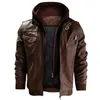 Hood Mens Läderjacka Motorcykel Vinter Höst Fleece Varm PU Biker Vintage Coat Male Moto Casual Slim Pilot Leather Jackor 211008