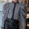 Plaid Coats For Women O Neck Puff Long Sleeve Hit Color Streetwear Plus Size Short Jackets Female Clothes 210524