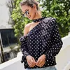 Kadın Bluzlar Gömlek Glo-Story 2022 Sonbahar Boyun Sling Uzun Kollu Kadın Polka Dot Off-Shouder Bluz Kadın Üstleri Kadın