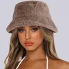 Moda Solid Color Winter Faux Fur Bucket Hat Kobiety Outdoor Gruby Ciepły Rybak Kapelusz Bob Lady Girl Travel Basin Cap Panama Y21111