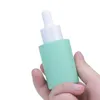 30ml färgglada platt axel E flytande glasflaskor kosmetisk serum dropperflaska med gummi topp aluminium keps