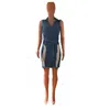 Denim Mouwloze Bodycon Midi Jurk Dames Zomer Vestidos Riem Button Jeans Jurk Sexy Frashing Dames Denim Vintage Jurken 210709