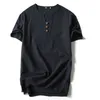 Mężczyźni T Shirt Letnie Mężczyźni Bawełniane Koszulki Casual Krótki Rękaw Chiński Styl Vintage V Neck Tees Plus Size Oversize Black White Topy 210726