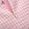 Summer Pink Tweed Short Dress Designer Woman gorgeous embroidered Beading Plaid Slim vintage Mini 210522