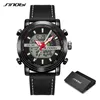 Orologio da uomo Sinobi Cinturino in pelle casual nero Moda orologio digitale Orologio da uomo Orologio impermeabile di lusso di marca superiore Homme Saati Q0524 gratuito